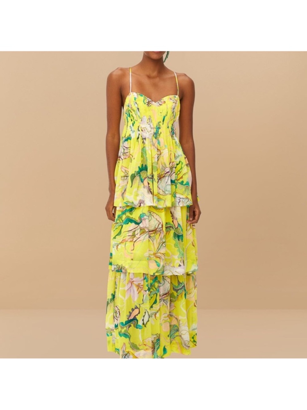 NWT FARM Rio Yellow Floral Tiered Maxi Dress